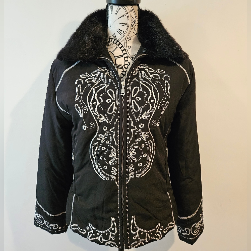 Regent Park embroidered jacket removable fur small